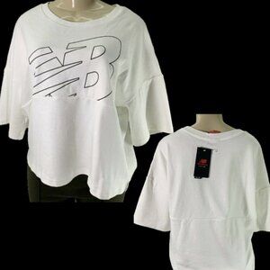 New Balance L White Crew Neck Logo Relaxed Fit Jersey Cotton Half Sleeve T-Shirt